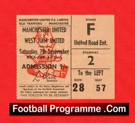 Manchester United v West Ham United 1968 – Football Ticket
