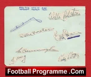 Preston North End Multi Autographed Card 1940's + Finney - football programme