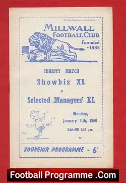 Showbiz XI v Selected Managers XI 1960 – at Millwall