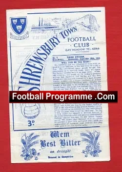 Shrewsbury Town v Millwall 1962 - football programme