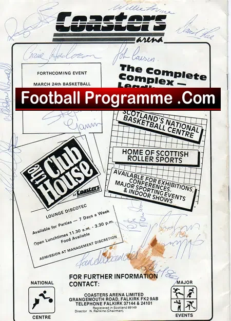 Stirling Football Association Multi Autographed Programme 1985
