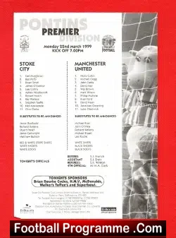 Stoke City v Manchester United 1999 - Reserves Match Treble - football programme