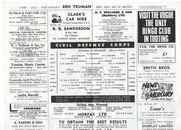 Tooting Mitcham v The Army 1965 – Civil Defence Corps