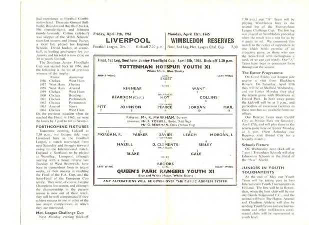 Tottenham Hotspur v QPR 1965 – Youth Match