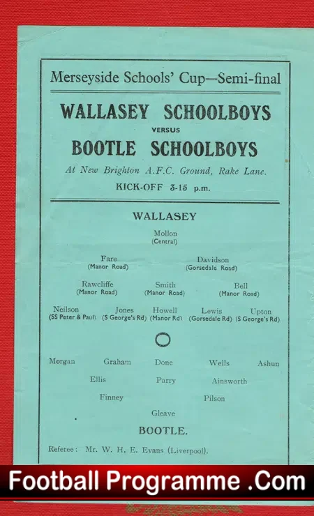 Wallasey v Bootle 1935 – Schoolboys Match – Semi Final Brighton