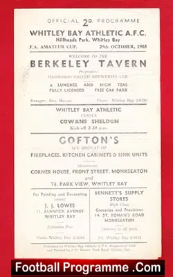 Whitley Bay v Cowans Sheldon 1955 - FA Amateur Cup - football programme