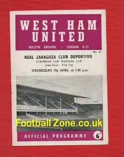 West Ham United v Real Zaragoza 1965 - Spain