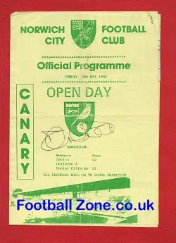 Norwich City Special Open Day Programme 1992 - Multi Signed