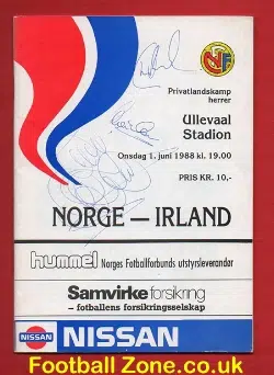 Norway v Ireland 1988 - Multi Signed Autographed - Oslo