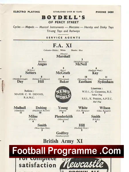 Army v FA XI 1959 – at Newcastle