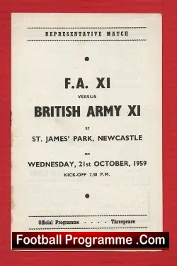 Army v FA X1 1959 - at Newcastle - football programme