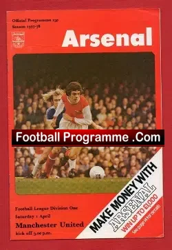 Arsenal v Manchester United 1978 - football programme