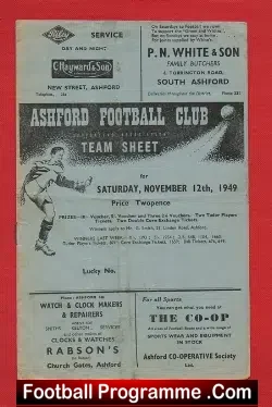 Ashford Town v Whitstable 1949 - football programme