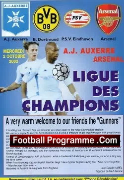 Auxerre v Arsenal 2002 - football programme