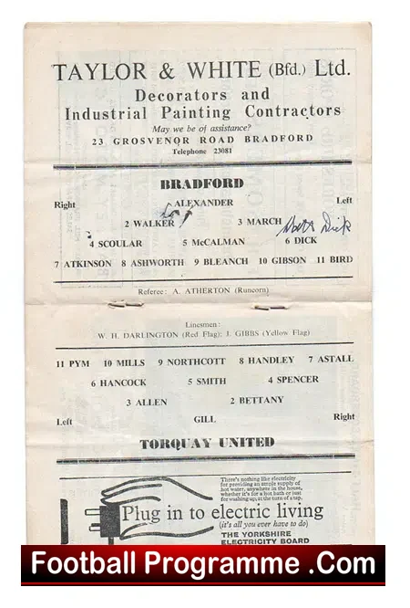 Bradford Park Avenue v Torquay United 1962 – Signed