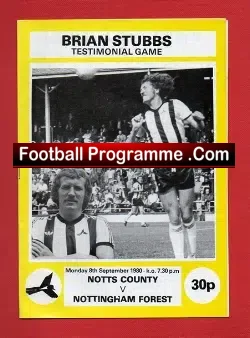 Brian Stubbs Testimonial Benefit Match Notts County 1980