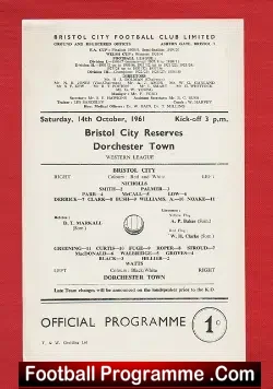 Bristol City v Dorchester Town 1961 – Reserves