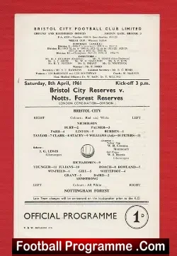 Bristol City v Notts Forest 1961 – Reserves