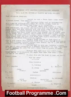 Canterbury City v Sittingbourne 1961 - Reserves - football programme