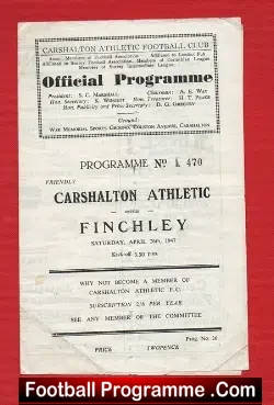Carshalton Athletic v Finchley 1947 – Friendly Match