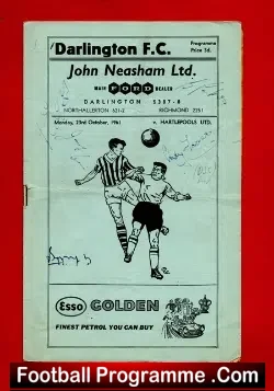 Darlington v Hartlepool United 1961 - Signed - football programme