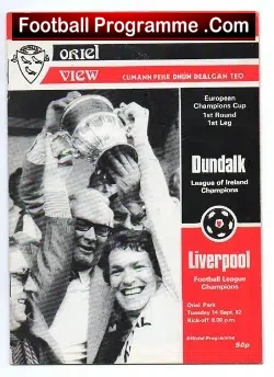 Dundalk v Liverpool 1982 - Ireland - football programme