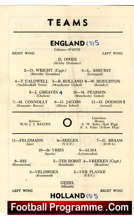 England v Holland 1957 – Youth at Brentford Jimmy Greaves