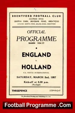 England v Holland 1957 – Youth at Brentford Jimmy Greaves