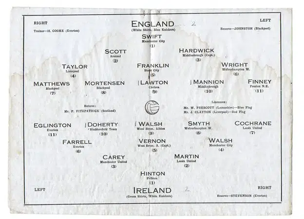 England v Ireland 1947 – Goodison Park Souvenir Everton