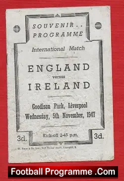 England v Ireland 1947 – Goodison Park Souvenir Everton