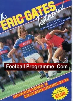 Eric Gates Testimonial Benefit Match Ipswich Town 1984 - football programme