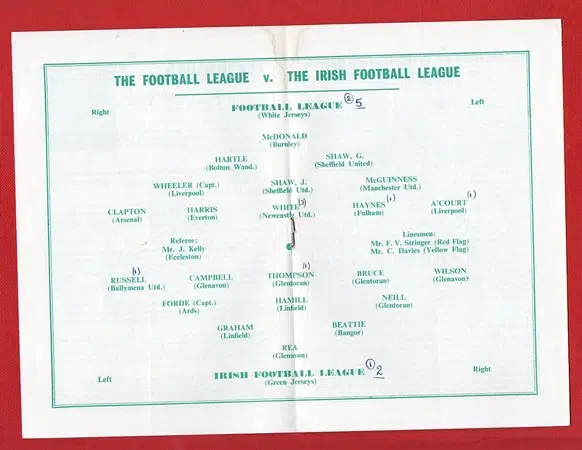 Football League v Ireland Football League 1958 – at Liverpool FC
