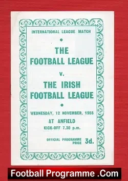 Football League v Ireland Football League 1958 – at Liverpool FC