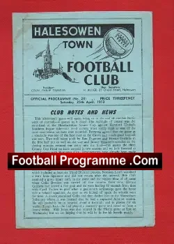 Halesowen Town v Brush Sports 1953