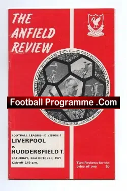 Liverpool v Huddersfield Town 1971 - football programme