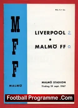 Malmo v Liverpool 1967 - Fairs Cup - Sweden - football programme