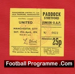 Manchester United v Manchester City 1974 – Ticket Denis Law