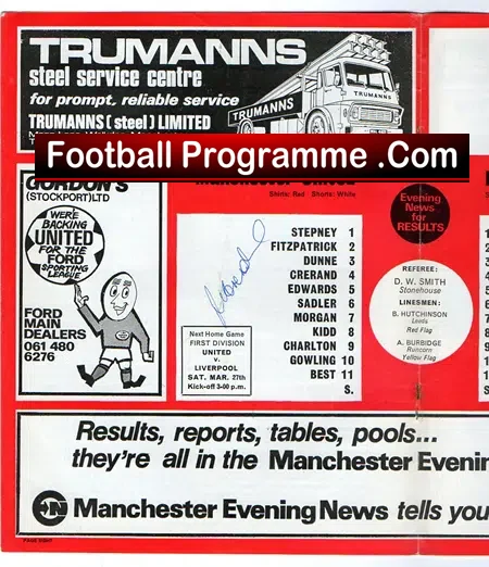 Manchester United v Nottingham Forest 1971 – Signed Crerand