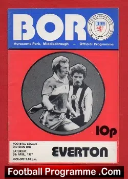 Middlesbrough v Everton 1977 - football programme