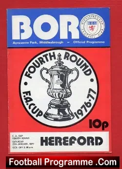 Middlesbrough v Hereford United 1977 - football programme