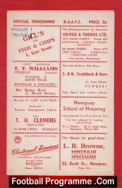 Newquay v Tavistock 1960s – Possibly 1950s