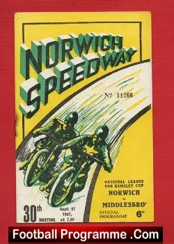 Norwich Speedway v Middlesbrough 1947