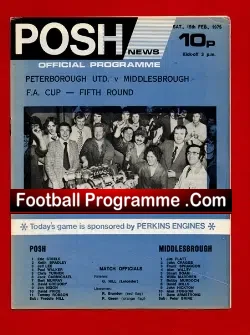 Peterborough United v Middlesbrough 1975 - football programme
