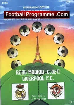 Real Madrid v Liverpool 1981 European Cup Final - Reprint - football programme