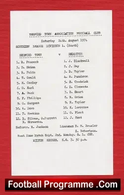 Retford Town v Redditch United 1974 – Single Sheet