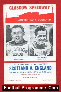 Scotland Speedway v England 1971 - at Glasgow - speedway programme