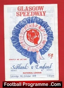 Scotland Speedway v England 1978 - at Glasgow - speedway programme