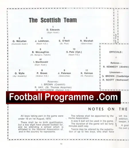 Scotland v England 1971 – Under 18’s Match at Airdrie