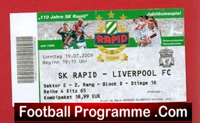 SK Rapid v Liverpool 2009 - Football Ticket Austria - football memorabilia