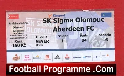 SK Sigma Olomouc v Aberdeen 2009 – Football Ticket Czech